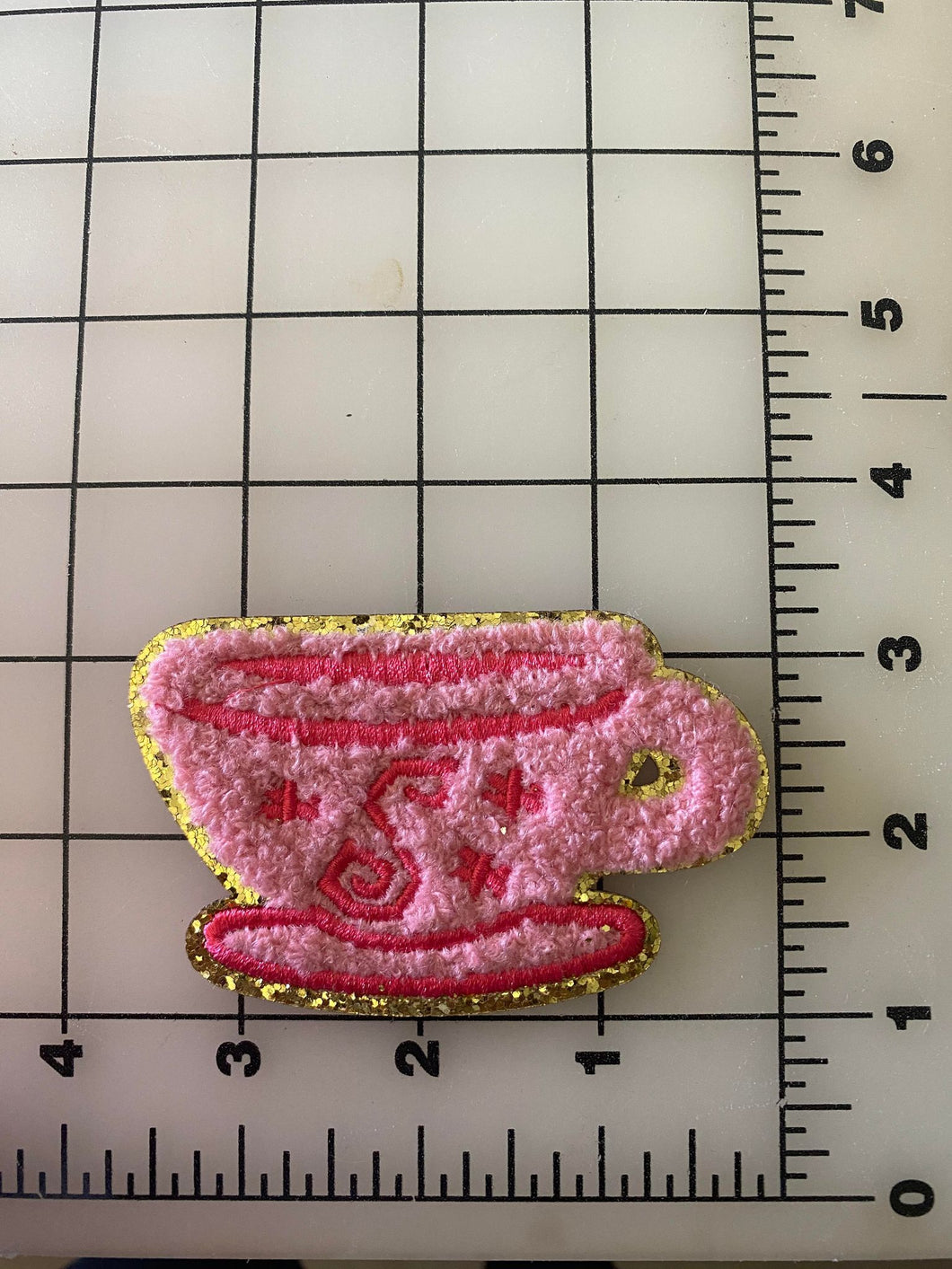 Chenille Varsity Style Iron-on Patch Spinning Teacup