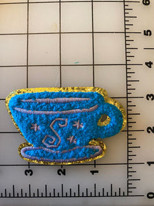 Chenille Varsity Style Iron-on Patch Spinning Teacup