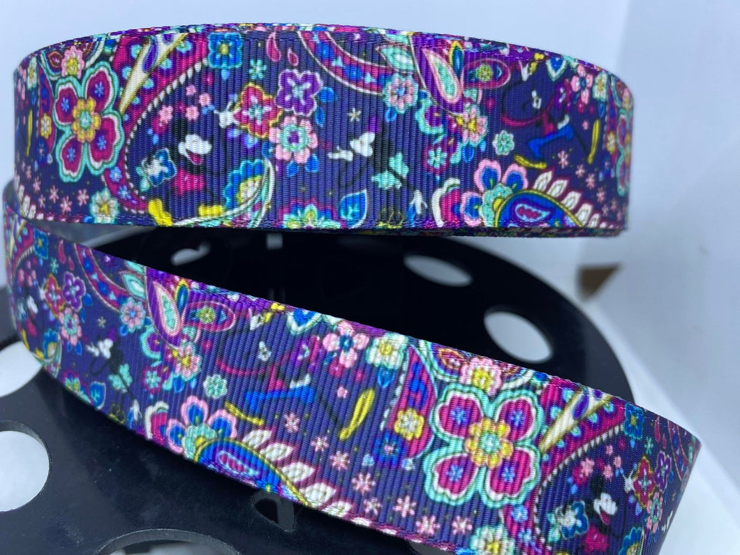 NEW 1 yard 1 inch Vera Disney Paisley Grosgrain Ribbon