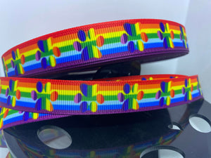 1 yard 5/8" Rainbow Print Animal Paw print Grosgrain Ribbon