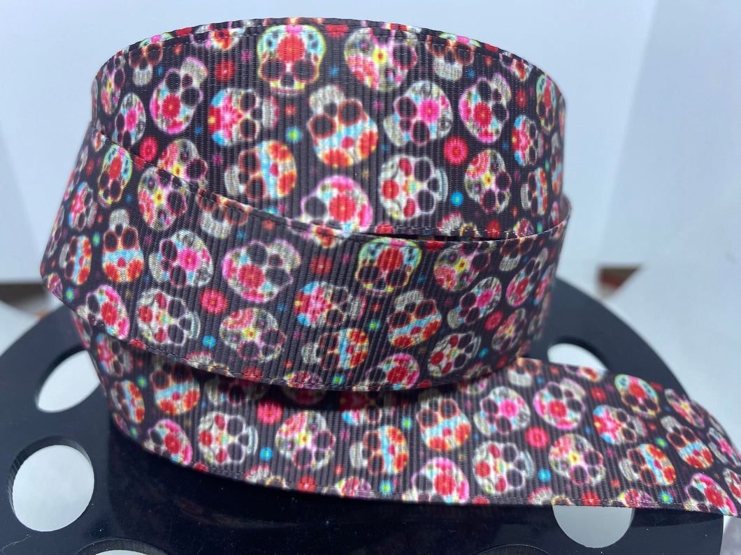 1 yard 1 inch day of the dead Sugar Skulls Grosgrain Ribbon
