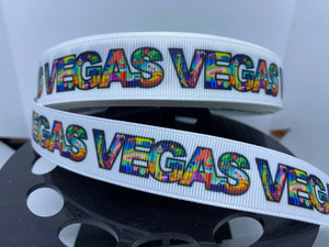 New 1 Yard 7/8" VEGAS / las Vegas Grosgrain Ribbon