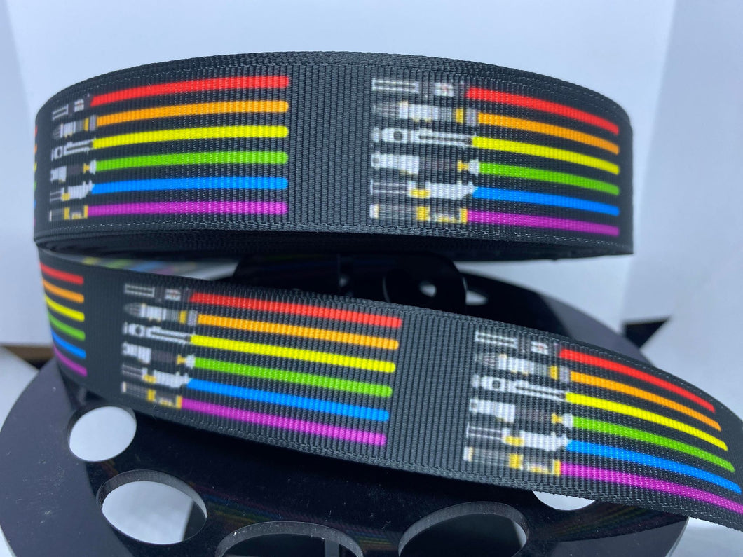 NEW 1 yard 1 inch Star Wars Empire Rainbow Lightsabers (Pride) Grosgrain Ribbon