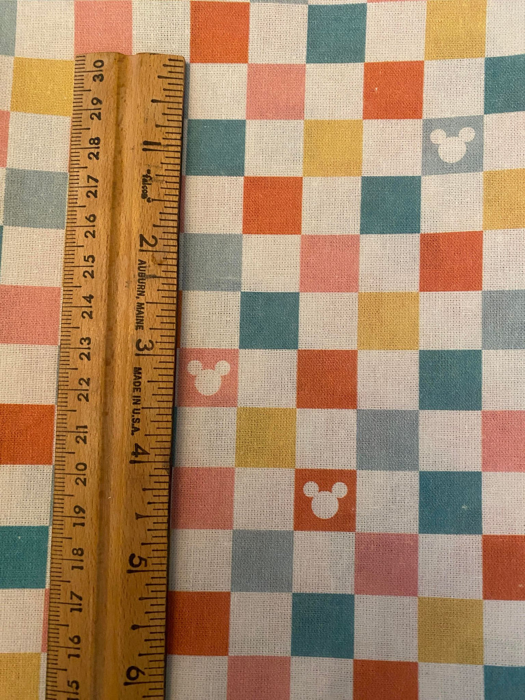 CLEARANCE 100% Cotton Disney Muted Mickey Squares Print Fabric