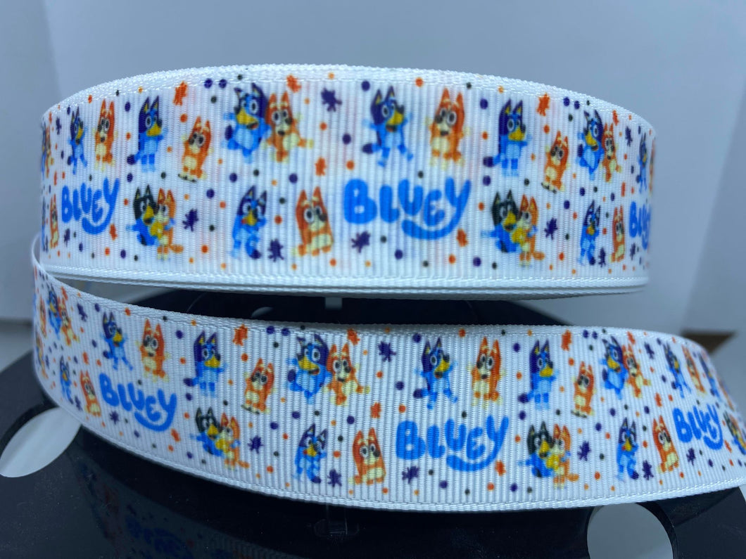 1 yard 1 inch Bluey and Bingo Printed Grosgrain Ribbon