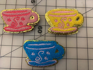 Chenille Varsity Style Iron-on Patch Spinning Teacup