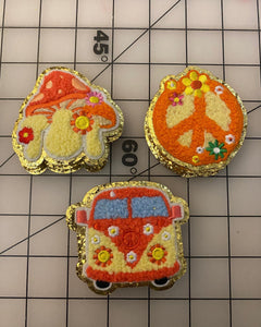 Chenille Varsity Style Iron-on Peace, Mushroom and VW Bus