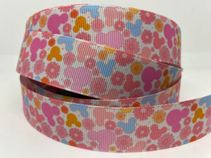 NEW 1 yard 1 inch Floral Mickey Grosgrain Ribbon