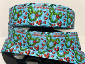 1 Yard 1 Inch Christmas Mickey Wreath Grosgrain Ribbon