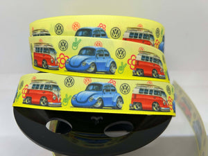 NEW 1 yard 1" wide VW Volkswagen Bug and Bus Grosgrain Ribbon