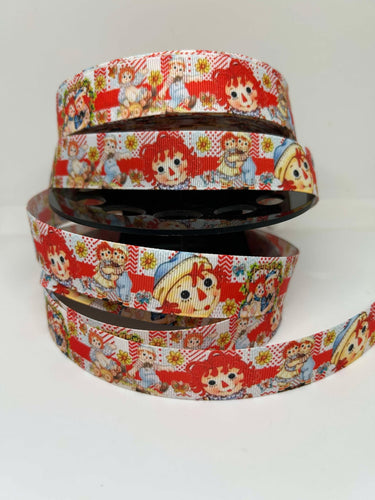 NEW 1 yard 1 inch Raggedy Ann and Andy Print Grosgrain Ribbon (No border)