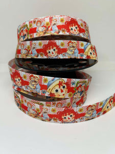 NEW 1 yard 1 inch Raggedy Ann and Andy Print Grosgrain Ribbon (No border)