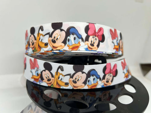 1 Yard 1 inch 6 Main Disney Characters Print Grosgrain Ribbon
