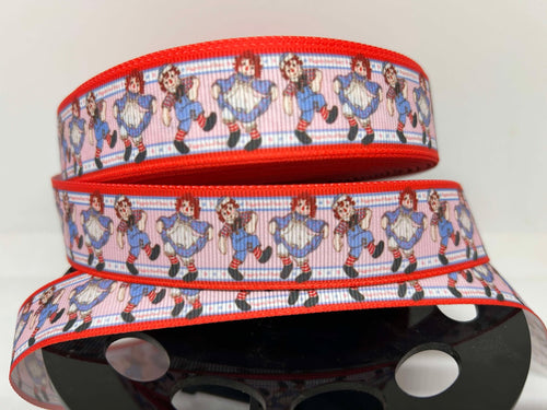 NEW 1 yard 1 inch Raggedy Ann and Andy Print Grosgrain Ribbon (Border)