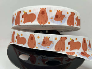 NEW 1 yard 7/8" Capybara Animal Print Grosgrain Ribbon