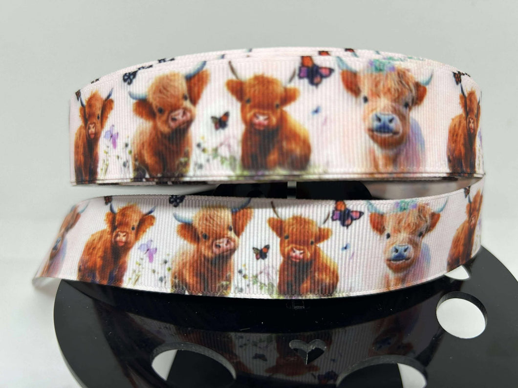 NEW 1 yard 1 inch Highland Cow Animal Print Grosgrain Ribbon