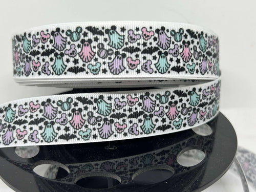 New  1 yard 1 inch Ghost Mickey Halloween Print Grosgrain Ribbon