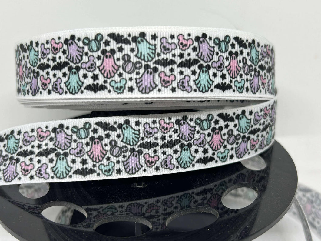 New  1 yard 1 inch Ghost Mickey Halloween Print Grosgrain Ribbon