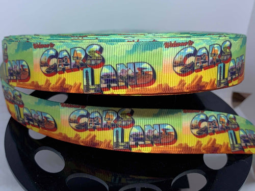 NEW 1 yard 1 inch CarsLand Postcard Grosgrain Ribbon
