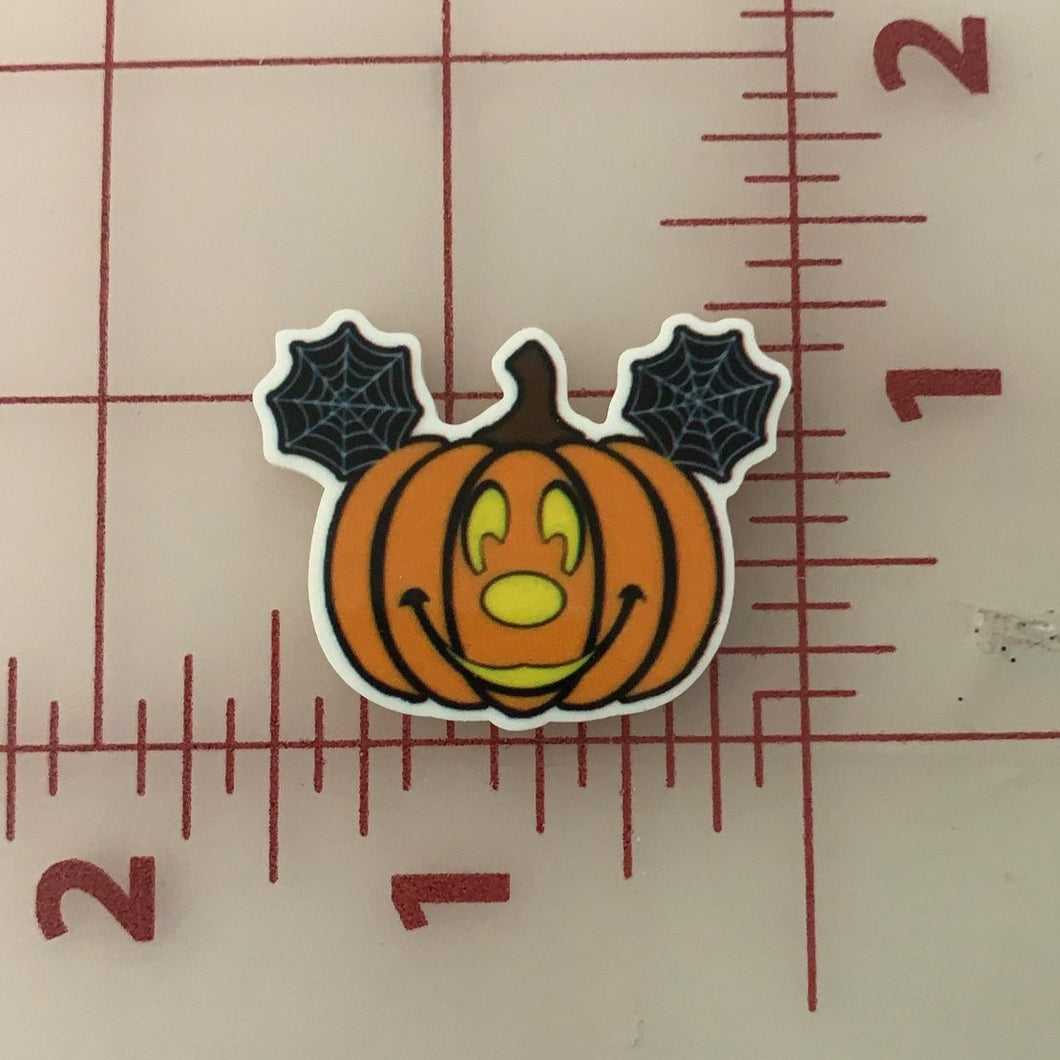 Halloween Mickey Pumpkin with Spiderwebs Flat back Printed Resin