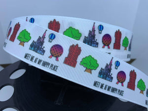 1 yard 1 inch "Meet Me at my Happy Place" WDW Grosgrain Ribbon