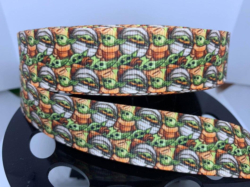 1 yard 1 inch Sketch The Child Grogu Print Inspired Grosgrain Ribbon
