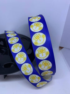 1 yard 1 Inch "It's a Small World" Clock Face Vertical print Grosgrain  Ribbon