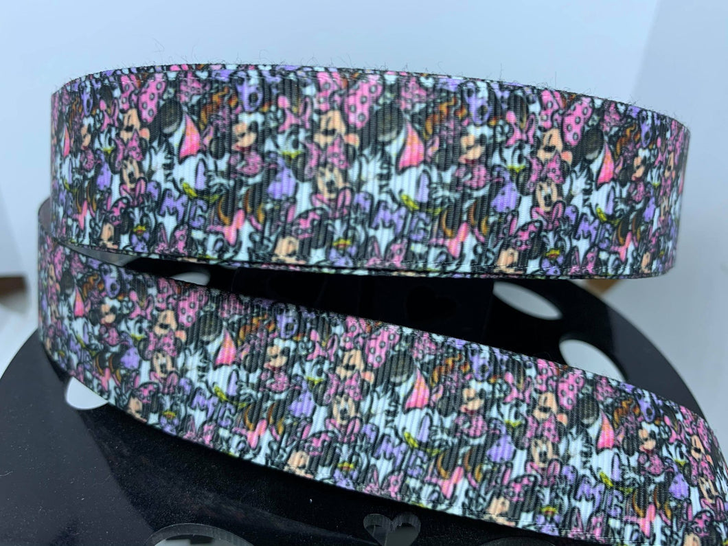 1 inch Disney Daisy Duck and Minnie Mouse Pretty Purple and Pink Grosgrain Ribbon