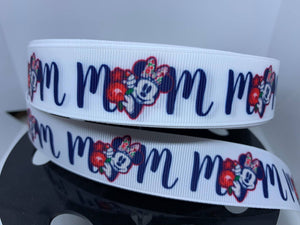 New Design 1 yard 1 Inch Minnie Mouse "MOM" Grosgrain Ribbon