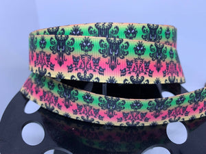 1 yard 7/8"  Haunted Mansion Wallpaper Multi-Colored Print Grosgrain Ribbon