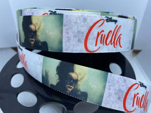 CLEARANCE 1 yard 1 inch Disney Live Action Movie Cruella Black and White Grosgrain Ribbon