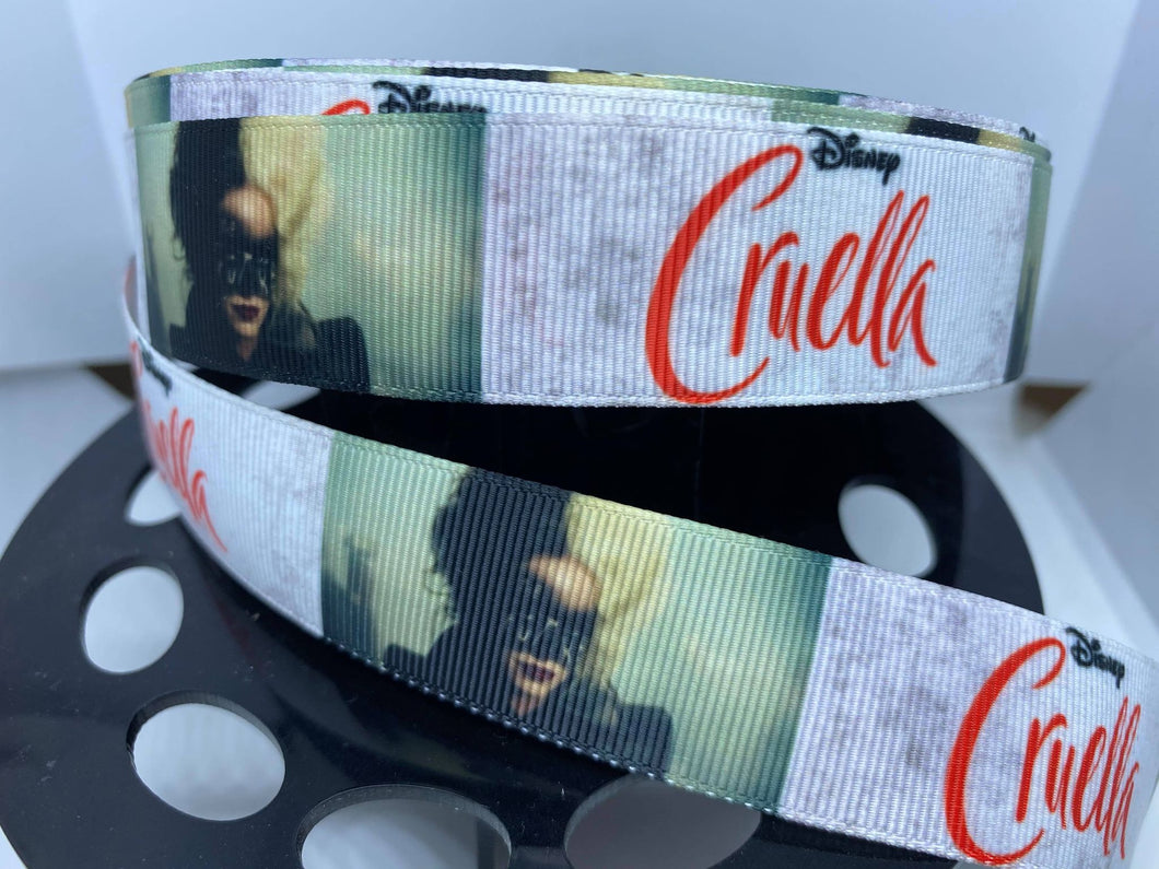 CLEARANCE 1 yard 1 inch Disney Live Action Movie Cruella Black and White Grosgrain Ribbon