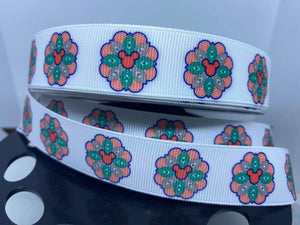1 yard 7/8"  Mouse head mandala Grosgrain Ribbon