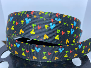 New Design 1 yard 1 inch Rainbow Mickey Balloons Black Background Grosgrain Ribbon