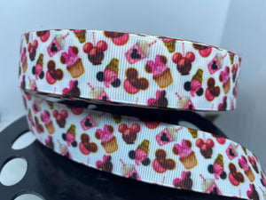 New Design 1 yard 1 inch Disney Food Pink Sweet Treats Park Snacks Grosgrain Ribbon