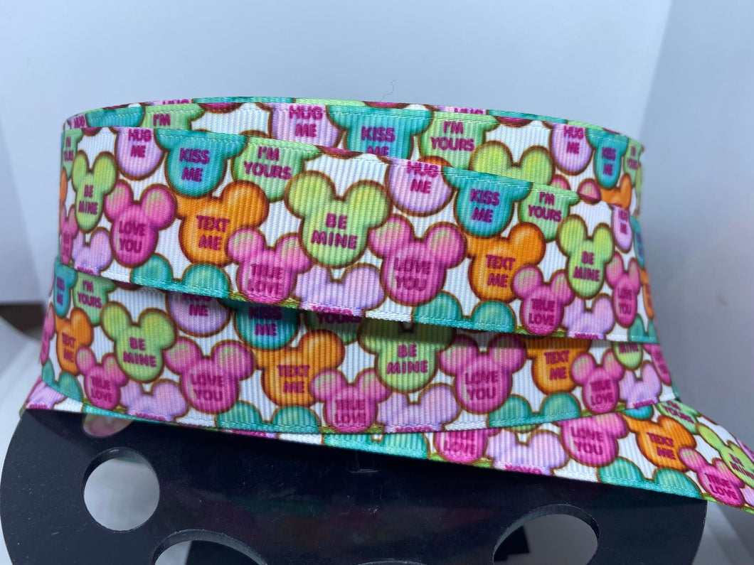 New Design 1 yard 1 inch Mickey Conversation Hearts Grosgrain Ribbon