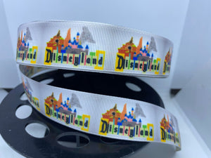 1 yard 1 inch Vintage Retro Disneyland Sign with Rides Grosgrain Ribbon