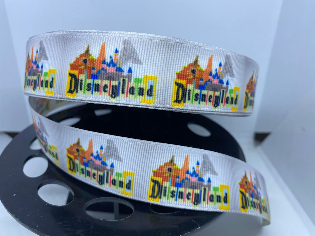 1 yard 1 inch Vintage Retro Disneyland Sign with Rides Grosgrain Ribbon