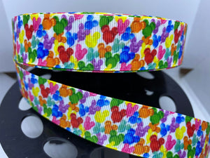 1 yard 1 inch Watercolor Rainbow Colors Mickey Mouse Balloons Grosgrain Ribbon