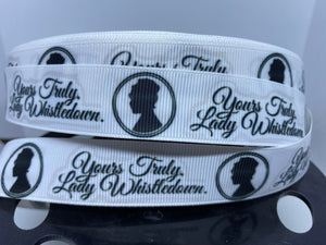 1 yard 7/8" Netflix Series Bridgerton Lady Whistledown Grosgrain Ribbon