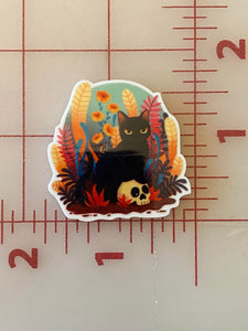 Fall Portrait Black Cat with skull Movie Flat Back Printed Resin