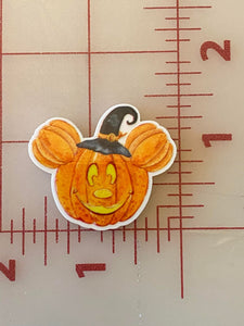 Halloween Mickey Pumpkin with a witch hat Flat back Printed Resin