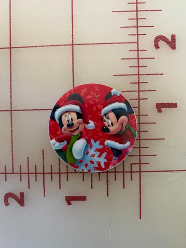 CLEARANCE Christmas Mickey & Minnie Red Background Flat back Printed Resin