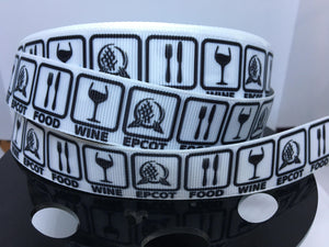 1 yard 7/8" Epcot Food and Wine Festival Print Grosgrain Ribbon