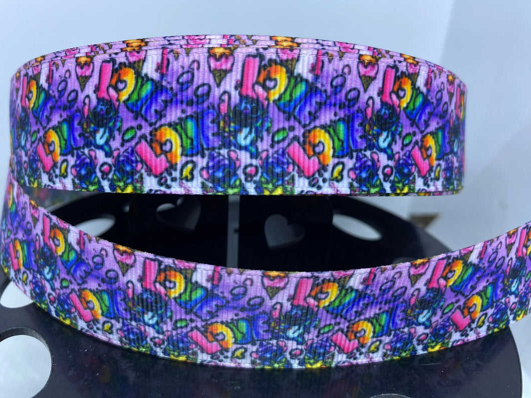 NEW 1 yard 1 inch Stitch LOVE Grosgrain Ribbon