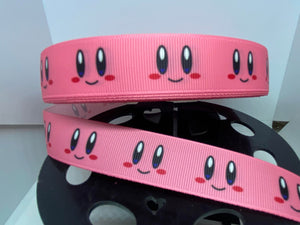 1 yard 7/8" Kirby Faces video Game Grosgrain Ribbon