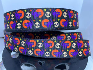 NEW 1 yard 1 inch Vintage Retro Classic Halloween Cats and Moons with Skulls Print Grosgrain Ribbon
