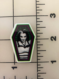 Coffin Shaped Lilly Munster Flat Back Printed Resin