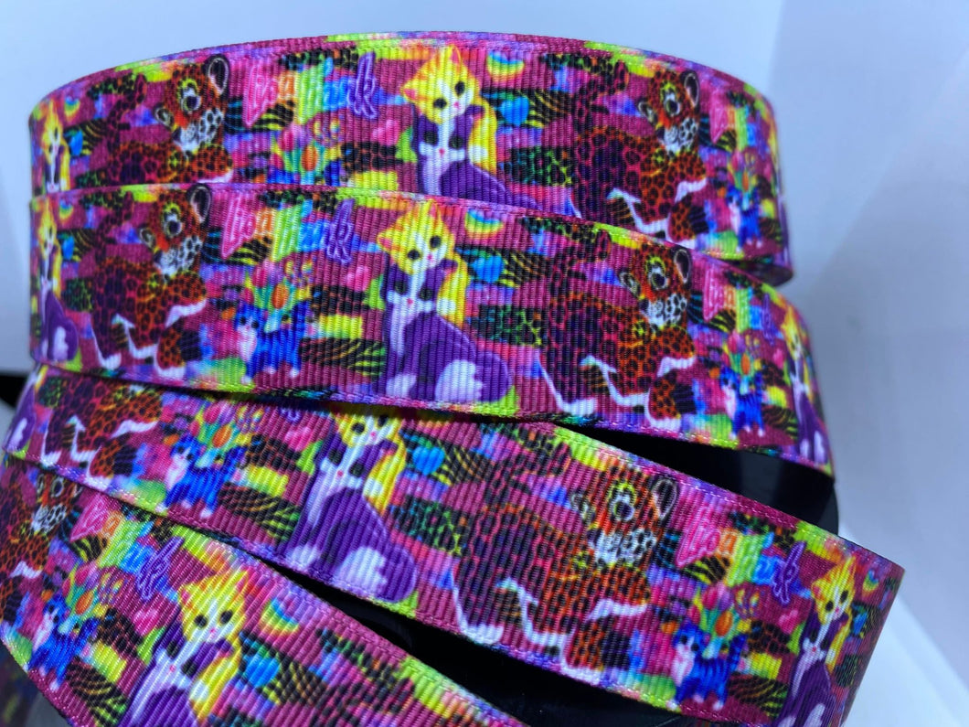 NEW 1 yard 1 inch Lisa Frank Kittens and Leopard Grosgrain Ribbon