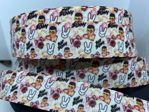 NEW 1 yard 1 inch Singer and Musician Bad Bunny Print Grosgrain Ribbon